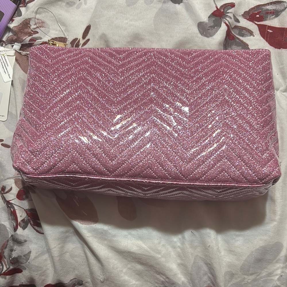 Shimmering Pink Quilted Cosmetic Bag